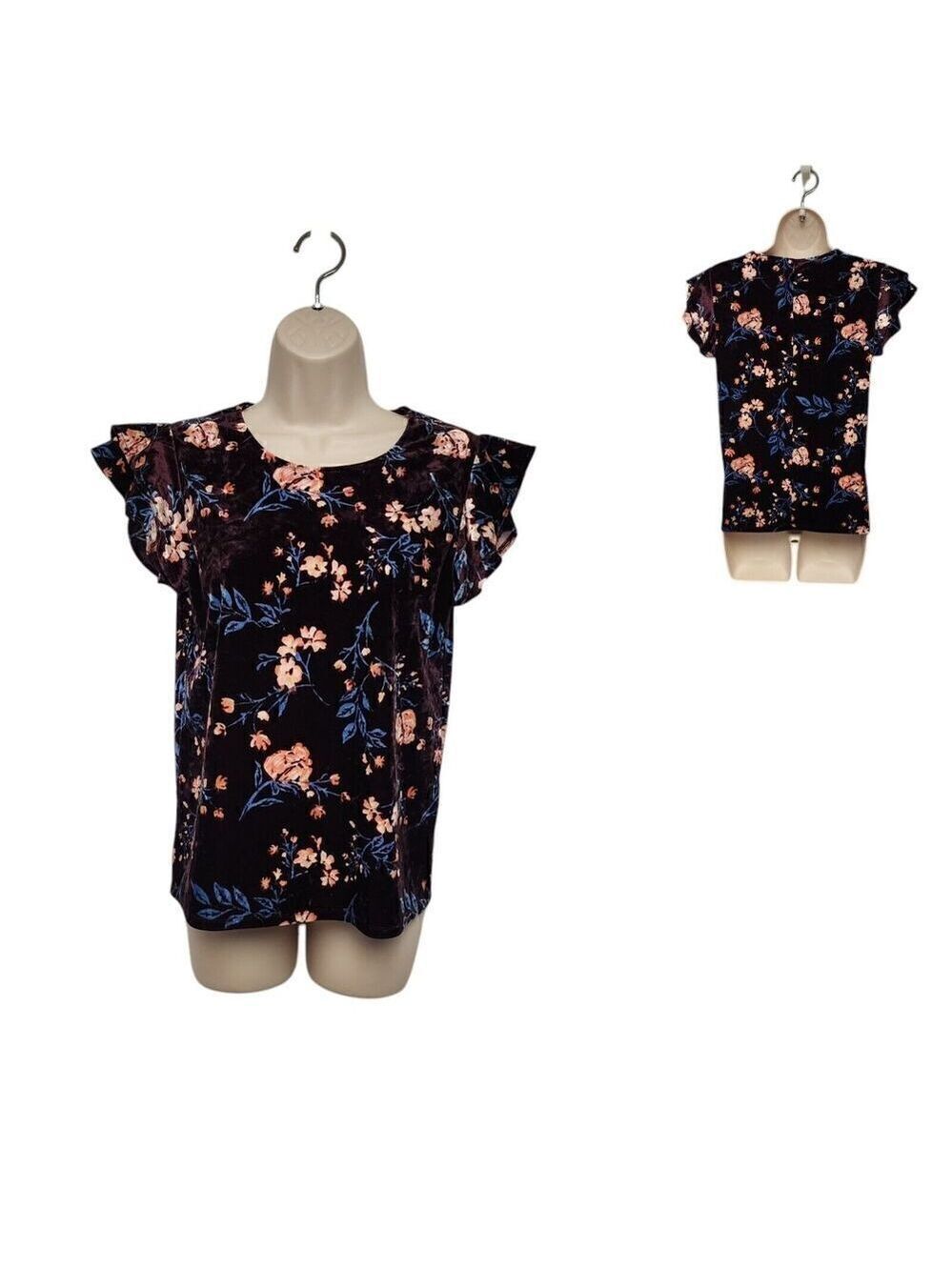 A.N.A Women's Velvet Purple Short Sleeve Casual T Shirt Petite XS